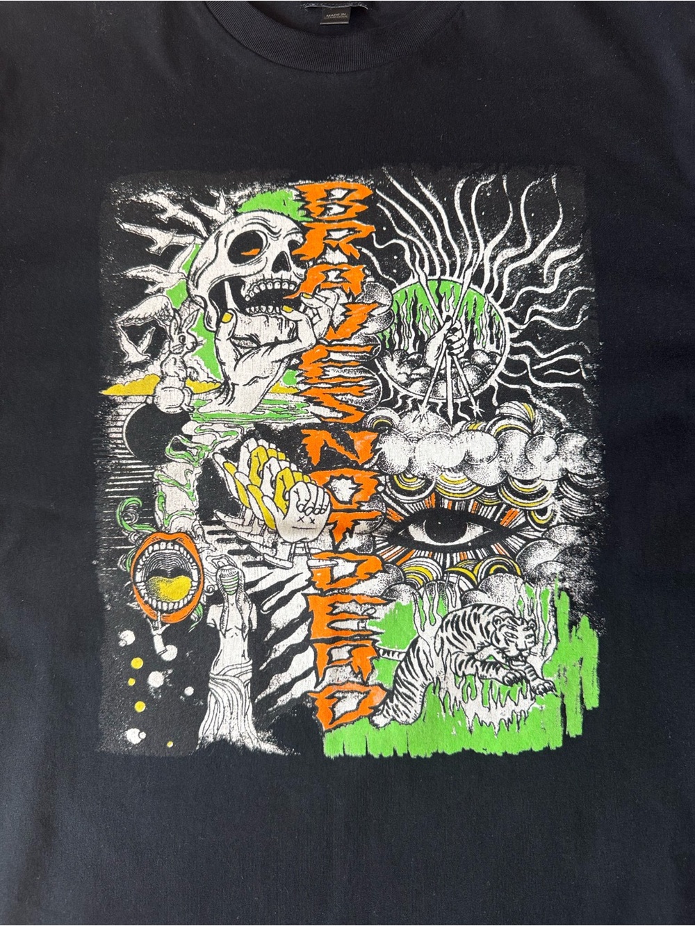 Diesel Black Tee with Neon Green & Orange Graphic MEDIUM. - Picture 2 of 7